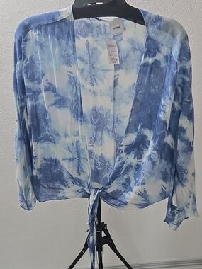 Sonoma Blue & White Tie-Front Blouse